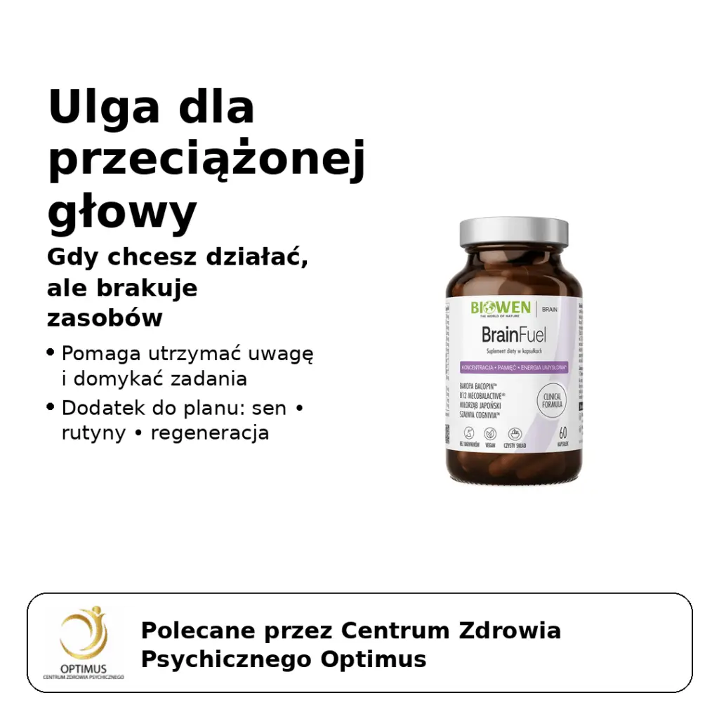 Suplement BrainFuel wspierajacy koncentracje i regeneracje psychiczna
