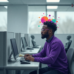 Mężczyzna w spektrum autyzmu pracujący przy komputerze w biurze