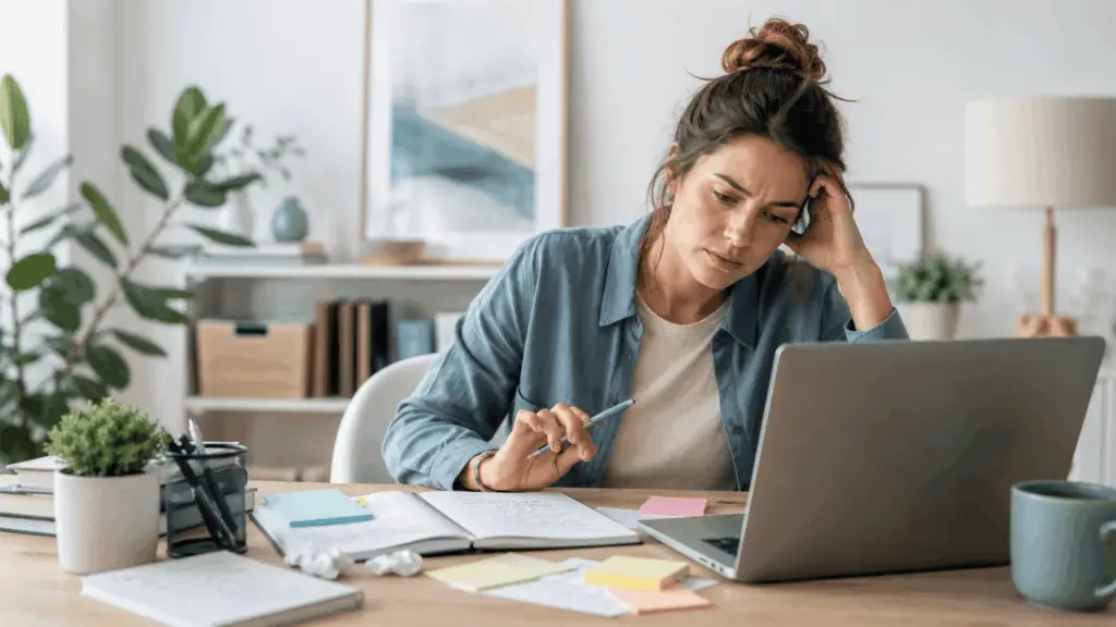 Kobieta przy laptopie z trudnościami koncentracji – leczenie ADHD