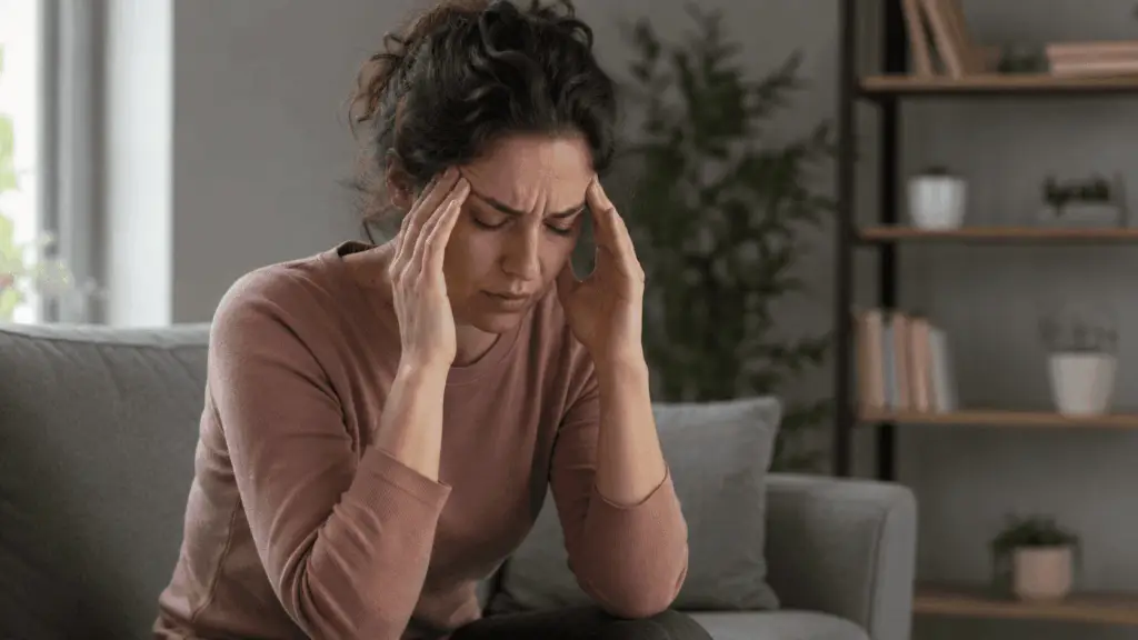 Kobieta z napięciem emocjonalnym i objawami psychosomatycznymi